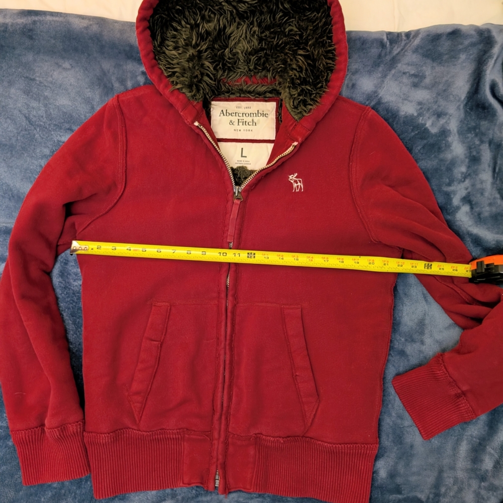 Vintage Abercrombie & Fitch Burgundy Hooded Sweatshirt Faux Fur Lining Rare. - Picture 5 of 9